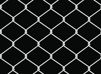 Fototapeta premium Vector seamless pattern of white chain link mesh chicken wire fence protection on black background.