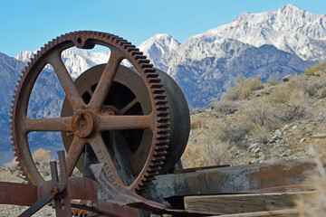 Fototapeta premium Old abandoned mining equipment in desert.