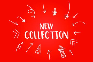 red vector banner displays words new collection window sign
