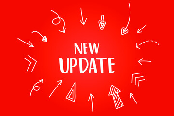 red vector banner displays words new update window sign
