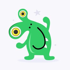 Funny Space Monster. Cute Alien, Planets, Rockets, UFOs. Isolated on a white background. Vector illustration.