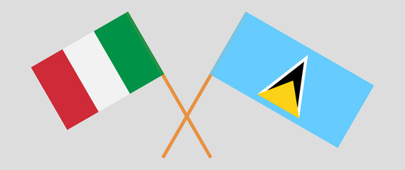 Crossed flags of Italy and Saint Lucia. Official colors. Correct proportion