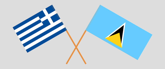 Crossed flags of Greece and Saint Lucia. Official colors. Correct proportion