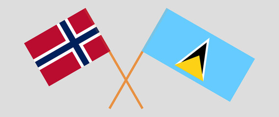 Crossed flags of Norway and Saint Lucia. Official colors. Correct proportion