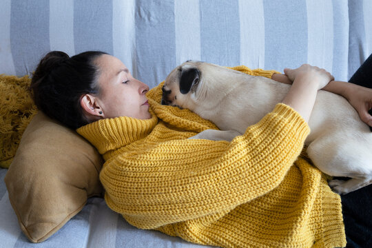 Dog sleep with woman hotsell
