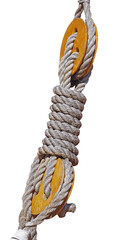 Old wooden block with rope