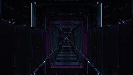 Dark 3d illustration of 4K UHD glass tunnel