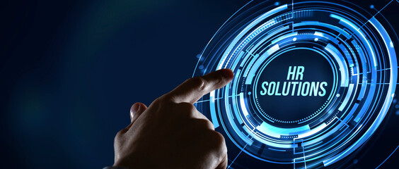 Internet, business, Technology and network concept. Hr Solutions. Virtual button.