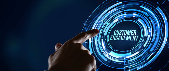 Internet, business, Technology and network concept. Shows the inscription: CUSTOMER ENGAGEMENT. Virtual button.