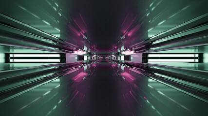 Symmetric passage with bright lights 4K UHD 3D illustration