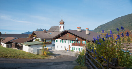alpine village Wamberg, near Garmisch in autumnal landscape