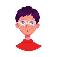 Portrait of a boy with glasses on a white background