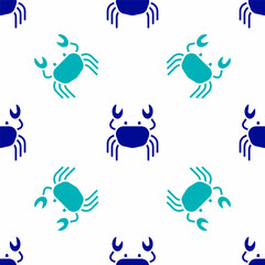 Blue Crab icon isolated seamless pattern on white background. Vector
