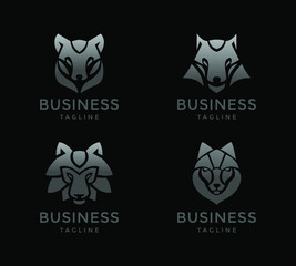 black and white wolf gradient gray logo design template