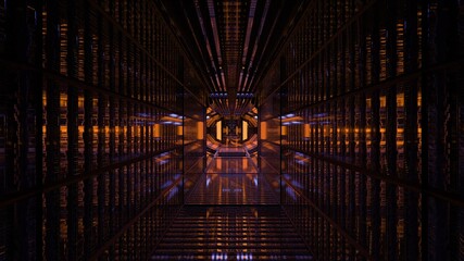 Reflective corridor with orange illumination 4K UHD 3D illustration