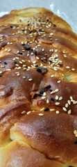 Afghan snacks. Afgan potato and scallion bread - Bolani Kachaloo. pile toasted bread slices for breakfast.Close up of toasted white bread in slice