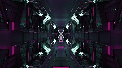 Neon cross inside sci fi tunnel 4K UHD 3D illustration