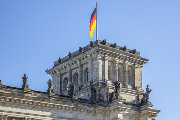 Obraz premium Fragments of the Reichstag building - Headquarter of the German Parliament (Deutscher Bundestag) in Berlin, Germany.