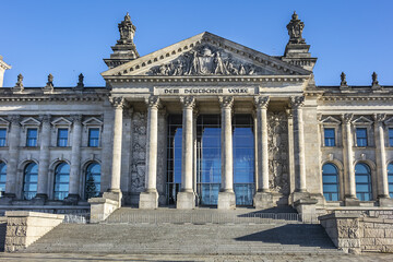 Fototapeta na wymiar Fragments of the Reichstag building - Headquarter of the German Parliament (Deutscher Bundestag) in Berlin, Germany.