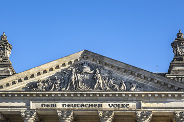 Fragments of the Reichstag building - Headquarter of the German Parliament (Deutscher Bundestag) in Berlin, Germany.