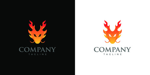 Fototapeta premium fire flames set dragon head orange gradients logo template vector