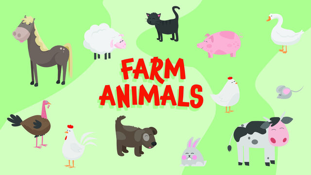 Cute farm animals clipart collection, isolated. vector illustration. flat design. Concept for kids fashion, textile print, poster, card