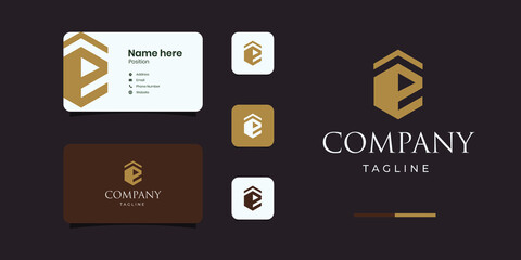 letter e elevate grow up arrow logo design template