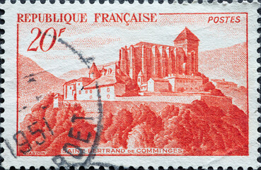 France - circa 1949: A postage stamp from France showing the historic church of...