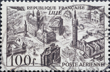 France - circa 1949: A ppostage stamp from France showing a Views of the town - Lille