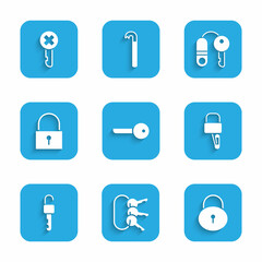 Set Key, Bunch of keys, Lock, picks for lock picking, Unlocked, House with and Wrong icon. Vector