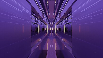 Symmetric narrow violet tunnel 4K UHD 3D illustration