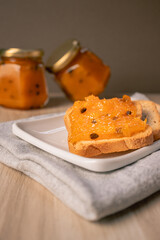 commercial photo of breakfast with toast and jams