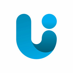 blue color u letter logo design