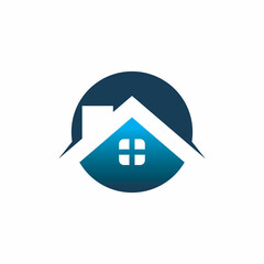 blue circle house building logo design