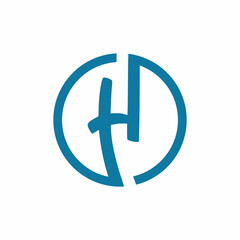 circle blue h letter logo design