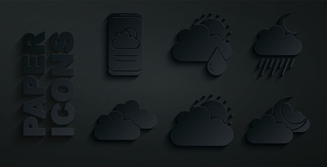 Set Sun and cloud weather, Cloud with rain moon, sun and Weather forecast icon. Vector