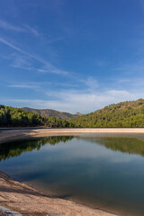 Artificial lake and cultivation of manranges in Algar de Palancia in the Valencian community, Spain. Close to Valencia Spain.