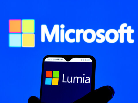 In this photo illustration Microsoft Lumia logo seen displayed on a smartphone