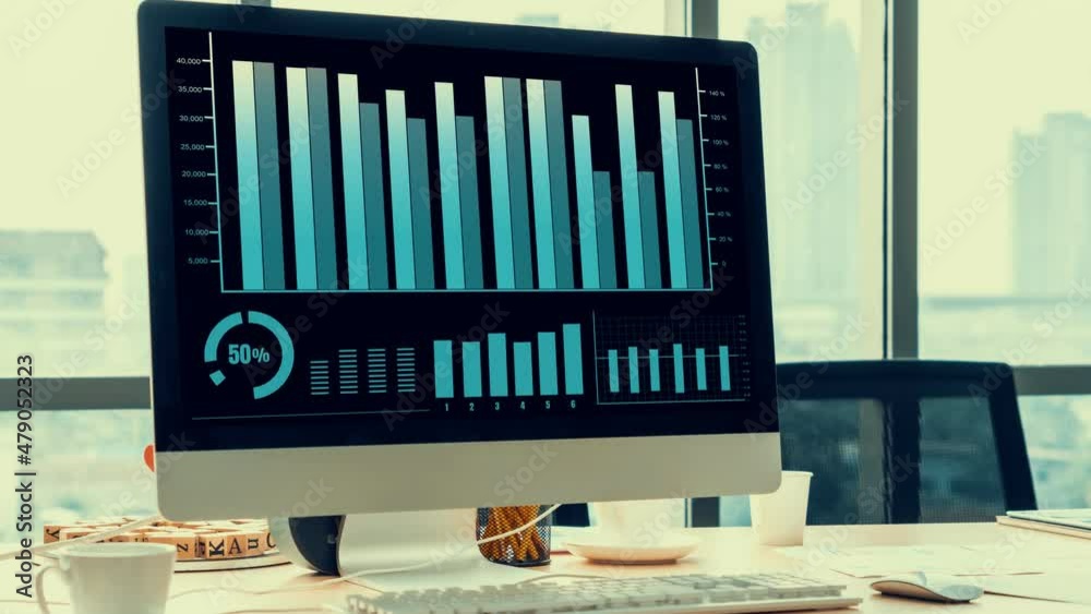 Poster business visual data analysis technology by creative computer software . concept of digital data for