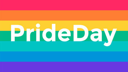 Pride day text over rainbow flag.