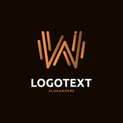 W letter golden logo abstract design on dark color background. W alphabet logo
