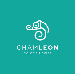 Simple Chameleon logo Line Art Style design of camouflage animal reptile