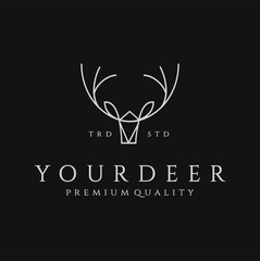 Abstract deer head line logo design symbol. Minimalist elk antler  reindeer head Logo monoline elegant icon vector silhouette black. 