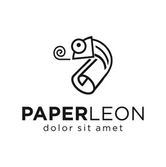 Simple modern Chameleon paper roll logo Line Art Style design Vector Graphic Stock Illustration of camouflage animal reptile © blueberry 99d