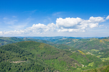 The landscape of the Ardeche countryside in Europe, France, Ardeche, in summer, on a sunny day.