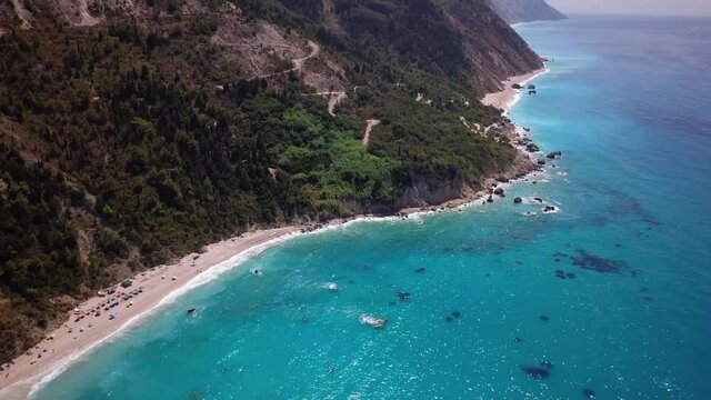 Turquoise Sea of Porto Katsiki Beach on the Mediterranean island Lefkada, Greece