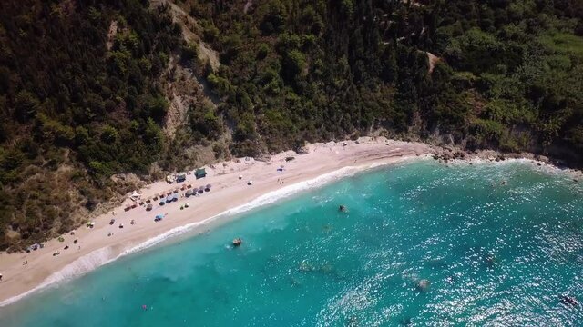 Turquoise Sea of Porto Katsiki Beach on the Mediterranean island Lefkada, Greece