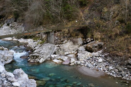 Abandoned bridge over the Dezzo River in the Scalve Valley in Lombardy