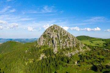 The Mont de Gerbier de Jonc in the middle of the Ardeche countryside in Europe, France, Ardeche, in summer, on a sunny day.