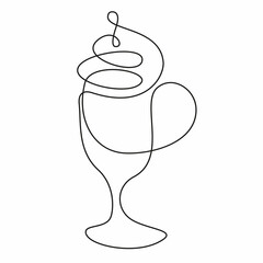 Doodle coffee glass with latte. Simple continuous outline drawing. Hand drawn design element. Milk cocktail.